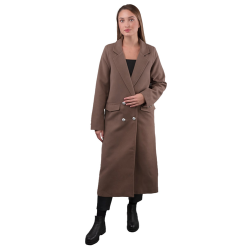 Пальто-кокон  демисезонное, силуэт прямой, удлиненное, размер 42/173, коричневый