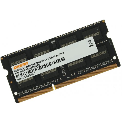 Оперативная память DIGMA DDR3 1600 МГц SODIMM CL11 DGMAS31600008D память оперативная ddr3 8gb pc12800 1600mhz netac