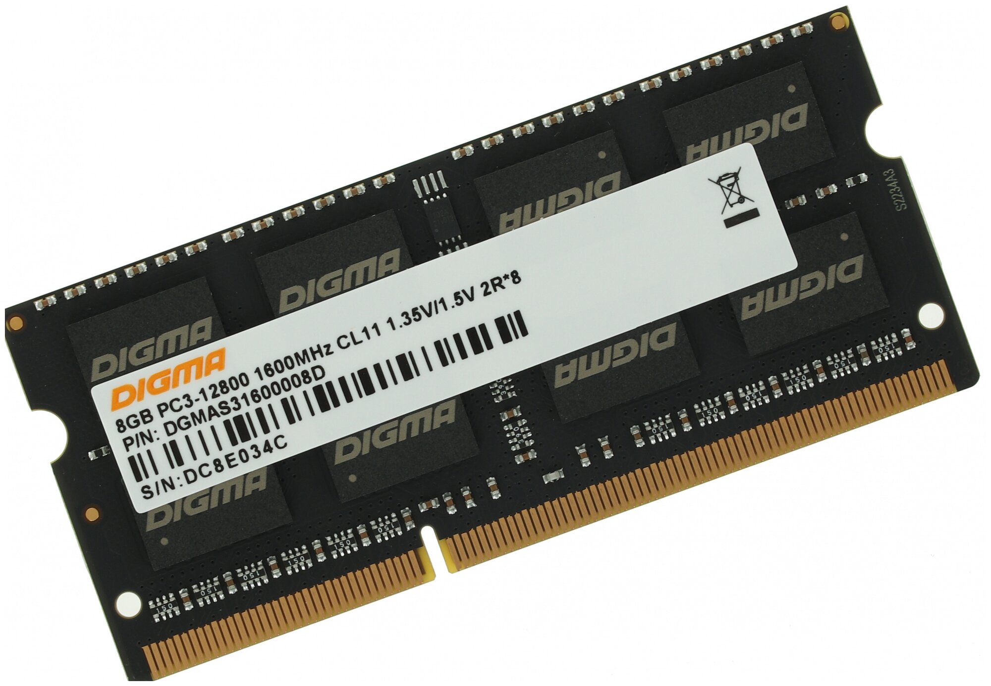 Память DDR3 8Gb 1600MHz Digma Dgmas31600008d RTL PC3-12800 CL11 So-dimm 204-pin 1.5В dual rank Dgmas