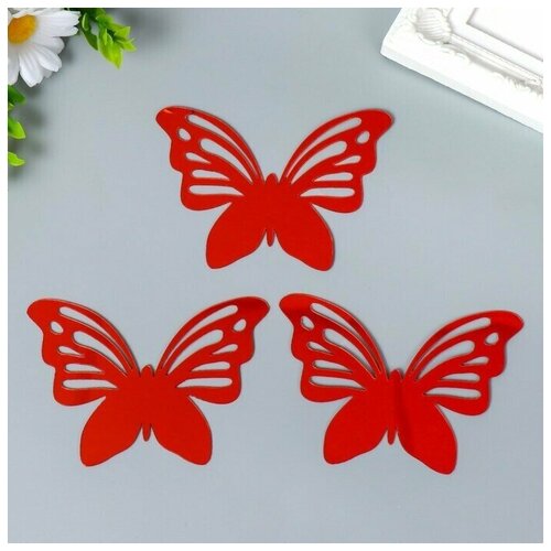 Наклейка интерьерная зеркальная Бабочка ажурная набор 3 шт красная 11х75 см 451₽