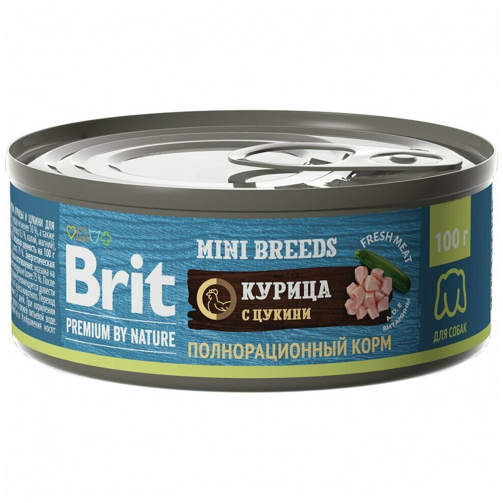 Brit Premium by Nature консервы для взрослых собак мелких пород с курицей и цукини - 100 г x 12 шт