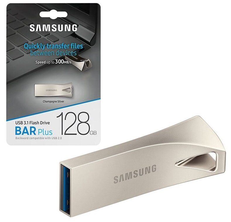 USB флешка Samsung 128Gb Bar plus silver USB 3.1 Gen 1 (USB 3.0)