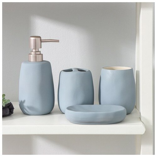 Набор аксессуаров для ванной комнаты SAVANNA Soft, 4 предмета (мыльница, дозатор для мыла 400 мл, 2 стакана), цвет голубой (1шт.)