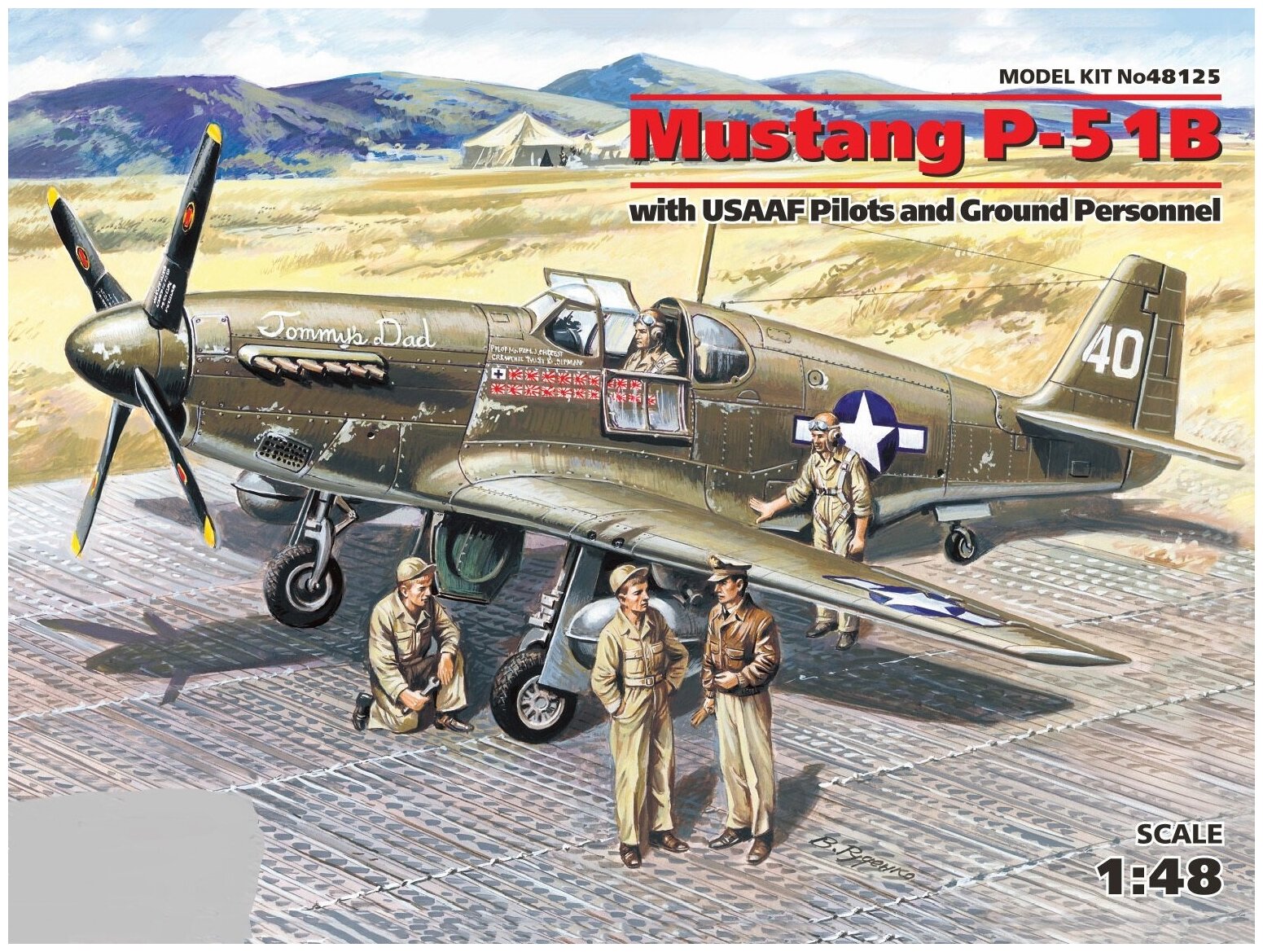 ICM Сборная модель Mustang P-51B с пилотами USAAF и наземным персоналом, 1/48