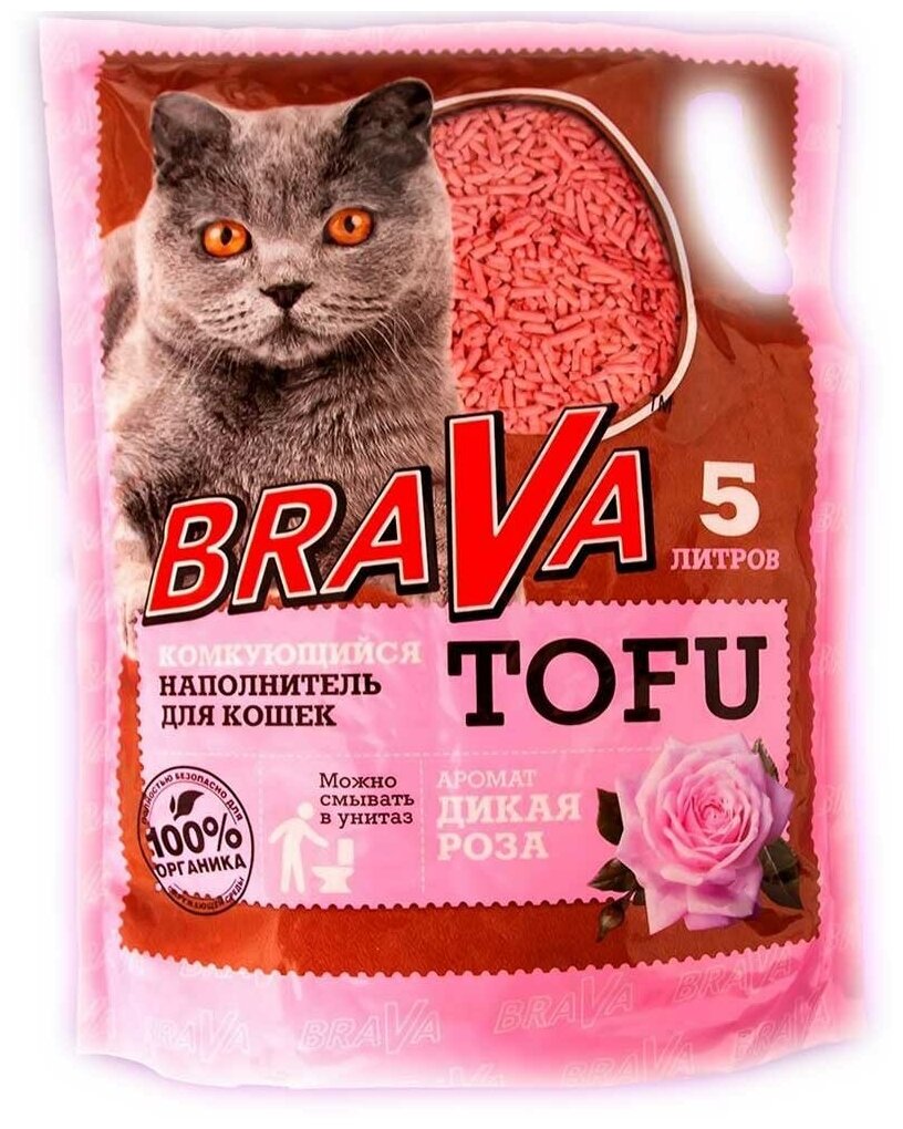 Наполнитель brava тофу 5л дикая роза