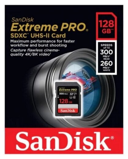 Карта памяти Sandisk 128Gb Extreme Pro SDXC UHS-II U3 (300/260 MB/s)