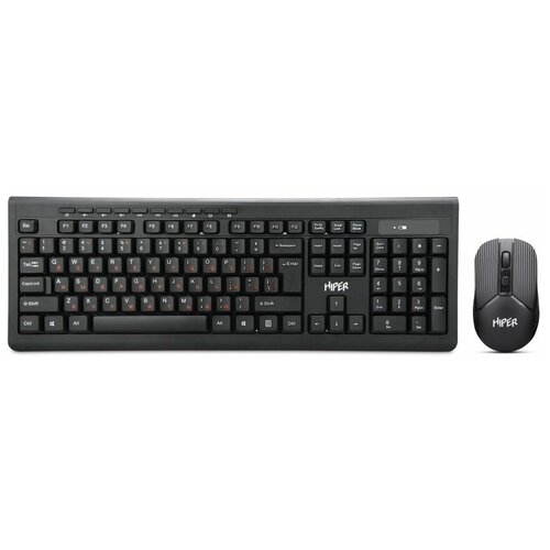 Клавиатура и мышь Wireless HIPER OSW-2100 черные, 114 кл, USB, 1600dpi, 4 кн