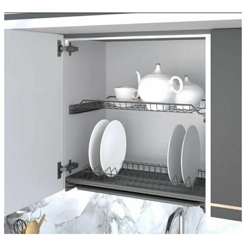 Кухонная сушилка для посуды в шкаф 60 см нержавейка отделка орион серый