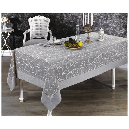 Хлопковая скатерть с вышивкой Glory серый Grazie Home (серый), Скатерть 160x260