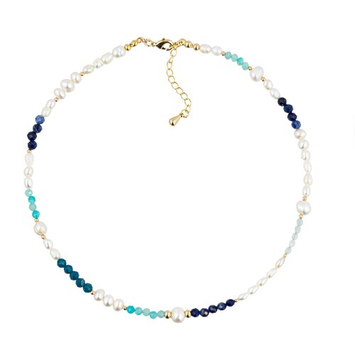 Авторский чокер BREEZE от бренда THE LOOP из натурального речного жемчуга, лазурита и амазонита