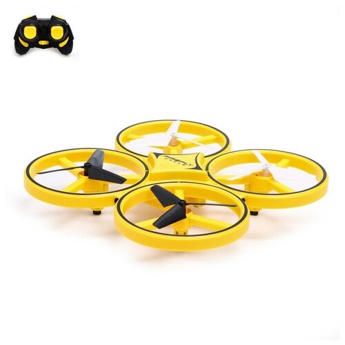 Квадрокоптер радиоуправляемый DRONE, подсветка, работает от аккумулятора, цвет желтый