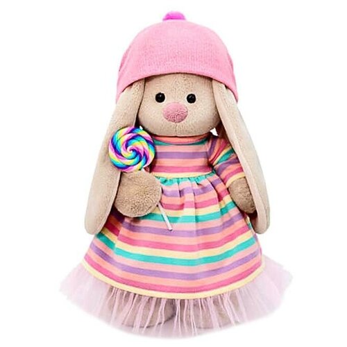 Мягкая игрушка Зайка Ми в полосатом платье с леденцом, 32 см мягкая игрушка зайка ми в платье в розовую полоску 32 см