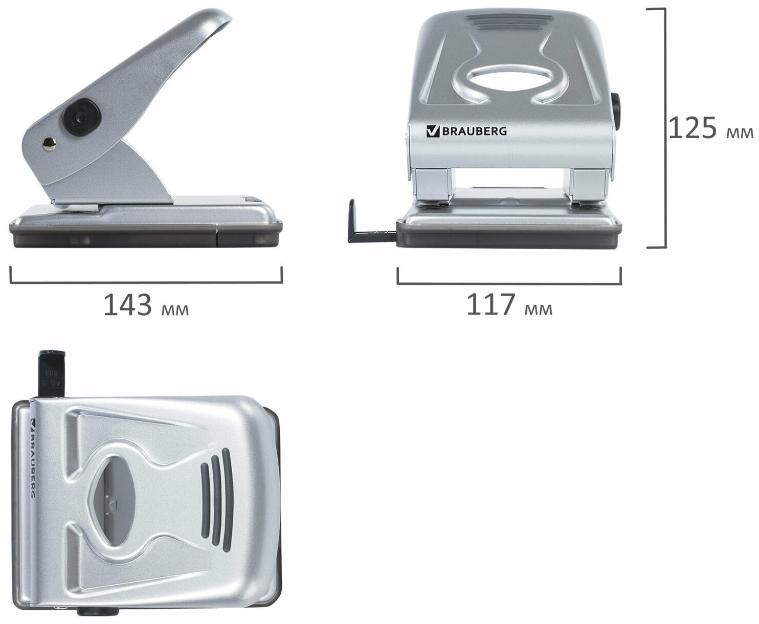 дырокол Brauberg "Meister", металлический большой, на 40 листов, серебристый - фото №7