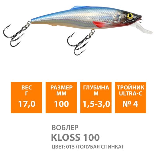 Воблер для рыбалки AQUA KLOSS 100mm, вес - 17,0g, цвет 016 (red head) (набор 2 шт)