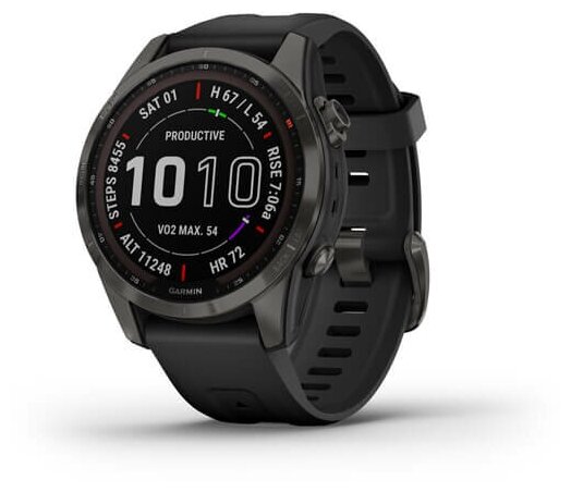 Часы Garmin Fenix 7S Sapphire Solar титановый угольно-серый DLC с силиконовым ремешком