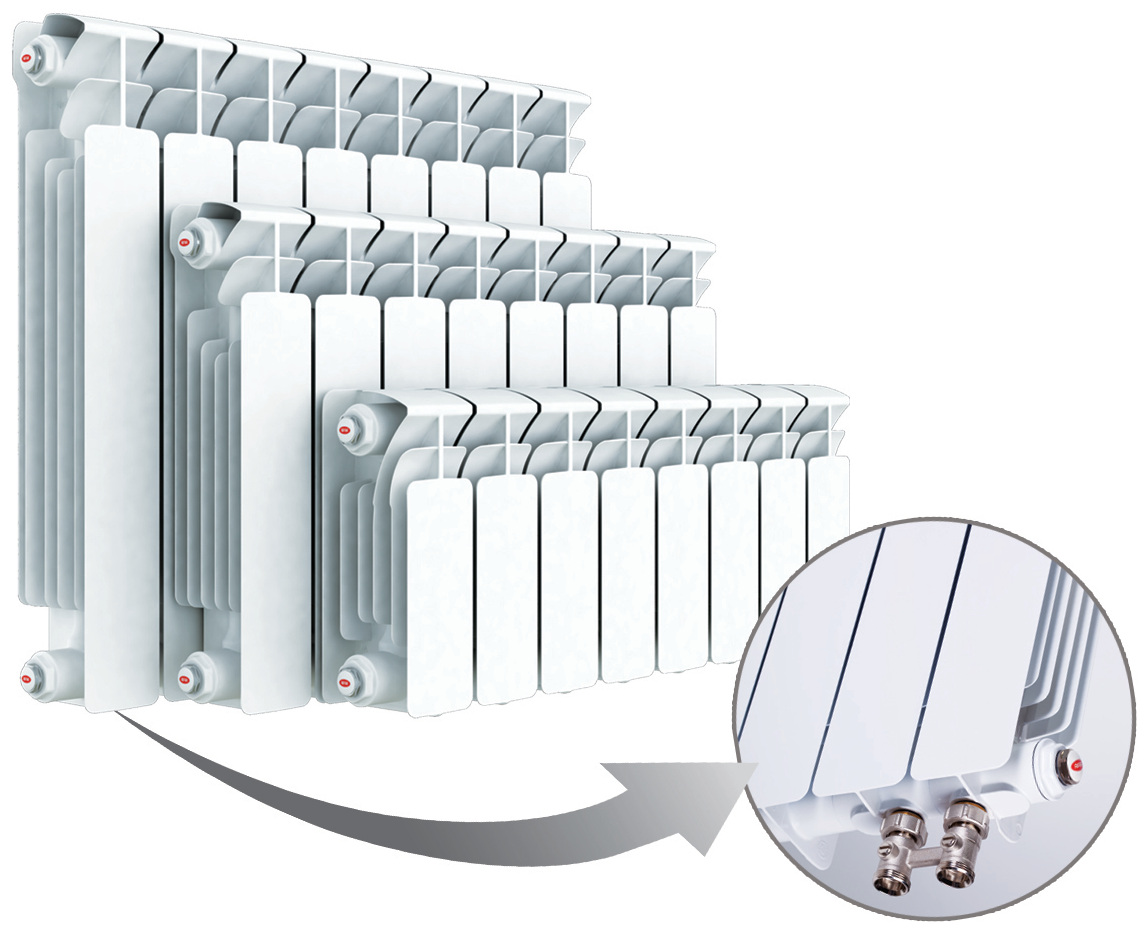 Секционный Радиатор биметаллический секционный Rifar Base Ventil 350 х 14 секций (подключение нижнее справа)
