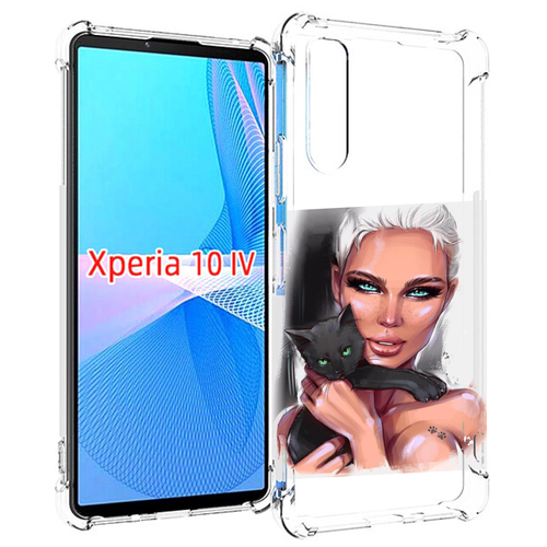 Чехол MyPads девушка-с-черным-котиком женский для Sony Xperia 10 IV (10-4) задняя-панель-накладка-бампер чехол mypads санта клаус девушка для sony xperia 10 iv 10 4 задняя панель накладка бампер