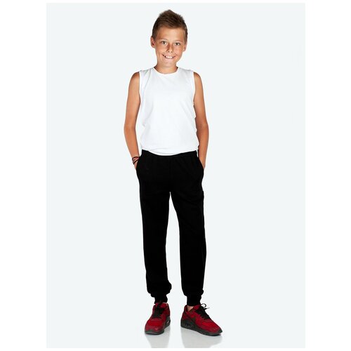 фото Школьные брюки джоггеры микита, спортивный стиль, пояс на резинке, манжеты, размер 128, черный
