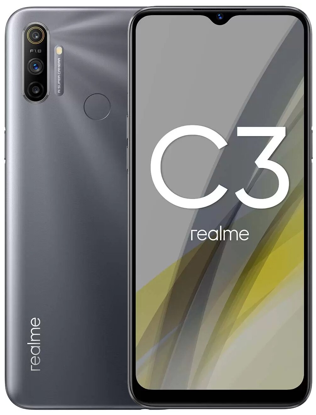 Смартфон Realme C3 64Gb 3Gb серый моноблок 3G 4G 2Sim 6.5" 720x1600 Android 10 12Mpix WiFi GPS GSM90