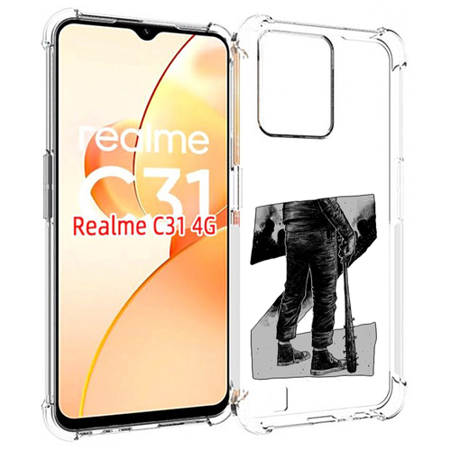 Чехол MyPads воин черно белый для OPPO Realme C31 задняя-панель-накладка-бампер