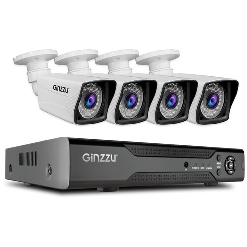 Комплект видеонаблюдения GINZZU HK-446D,4ch,1080N,HDMI,4улич кам 2.0Mp,IR20м,пласт