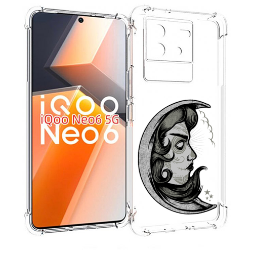 Чехол MyPads черно белая луна с лицом для Vivo iQoo Neo 6 5G задняя-панель-накладка-бампер