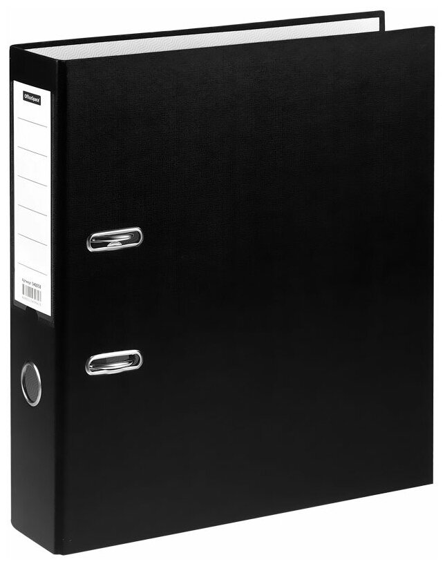 Папка-регистратор OfficeSpace 75 мм, бумвинил, с карманом на корешке, черная (340058)