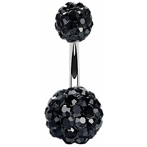 Пирсинг в пупок крупный шар с черными кристаллами