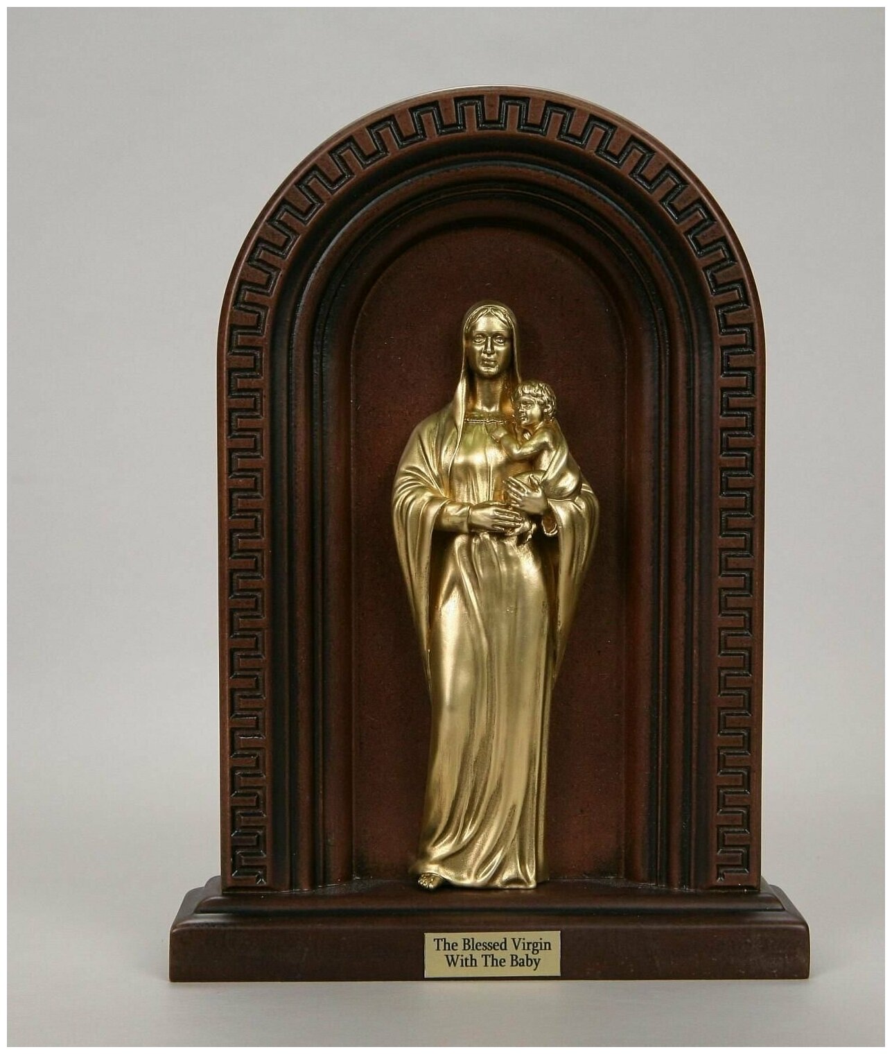 Композиция Дева Мария, цвет бронза, коричневый, 28*23 см, дерево, литьевой мрамор — фото 1