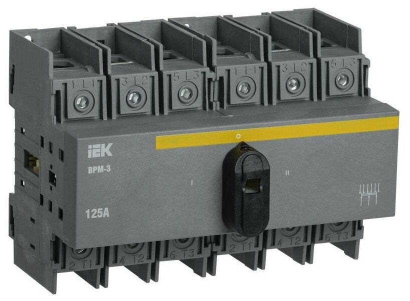 Выключатель-разъединитель модульный IEK ВРМ-3 3P 125А, монтаж на DIN-рейку, IP20, 50Гц — фото 1