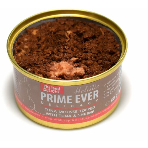 Влажный корм для кошек Prime Ever 2A Delicacy беззерновой, с тунцом, с креветками 80 г (мусс)