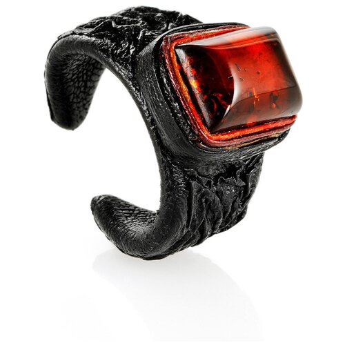 Amberholl Яркое кольцо из кожи и натурального янтаря «Нефертити»