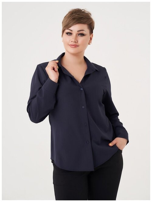 Рубашка  DiSORELLE, классический стиль, оверсайз, длинный рукав, размер 52, белый, синий