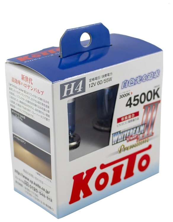 Лампы галогенные Koito Whitebeam Premium, H4, 4500K, 60/55W, коробка, 2 шт