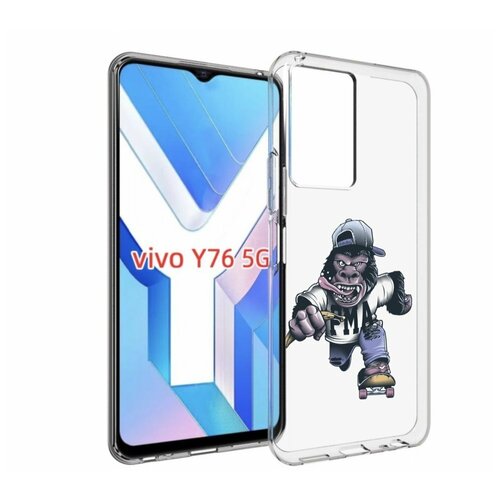 Чехол MyPads Обезьяна на скейте для Vivo Y76 5G задняя-панель-накладка-бампер
