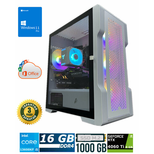 Игровой компьютер Point J7 Pro White (i5 13600KF/RAM 16 GB/SSD M2 1 TB/RTX 4060 Ti 8 GB/800W/WINDOWS 11)