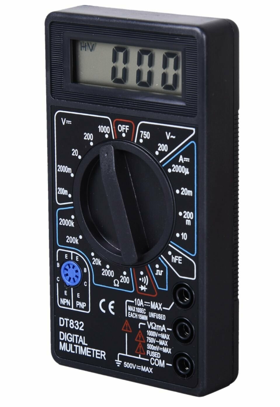 Мультиметр DT 832 /цифровой, постоянное напряжение: до 1 кВ, переменное: до 750 В, до 10 А, до 2000 кОм, генератор сигнала 5В 50Гц - фотография № 4