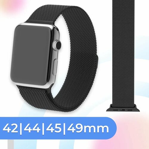 Металлический ремешок для Apple Watch 42-44-45-49 mm / Миланская петля для часов Эпл Вотч 1-9, SE, Ultra серии черный, размер XL (запястье 180–200 мм), S (запястье 135–150 мм), XXL (запястье более 200 мм)