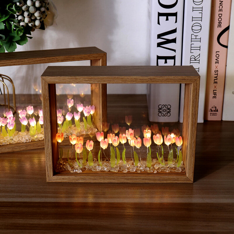 ночник, рамка, тюльпаны, разноцветный,(набор 20 тюльпанов), батарейка, освещение, гирлянда - фотография № 6