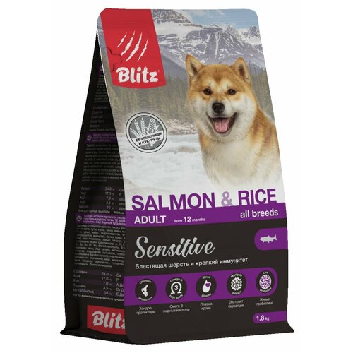Blitz Adult Sensitive Salmon & Rice сухой корм для взрослых собак, лосось и рис 1,8 кг