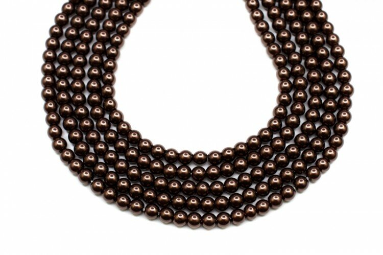 Жемчуг искусственный 4мм, отверстие 0,5мм, цвет коричневый, 512-032, 1 нить (около 36см, около 90шт)