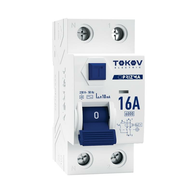 Выключатель дифференциального тока УЗО 2П 1P+N 16А 10мА тип AC 6кА TOKOV Electric