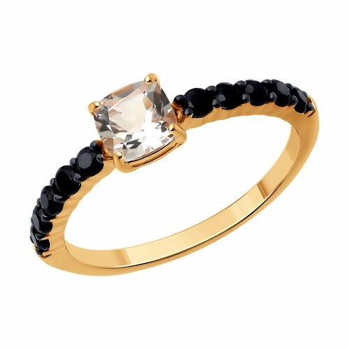 фото Кольцо diamant online, красное золото, 585 проба, шпинель, горный хрусталь, размер 17, ширина 2 мм, черный