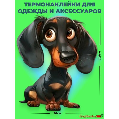 фото Термонаклейка / термотрансфер для декора одежды и аксессуаров "такса-мультяшка" окрашенору
