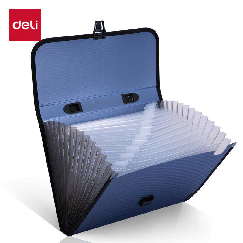 Deli A4/13-Compartment Soft Handle File Folder/accordian File Folder, Document Protection, Single Piece, Blue, 5556