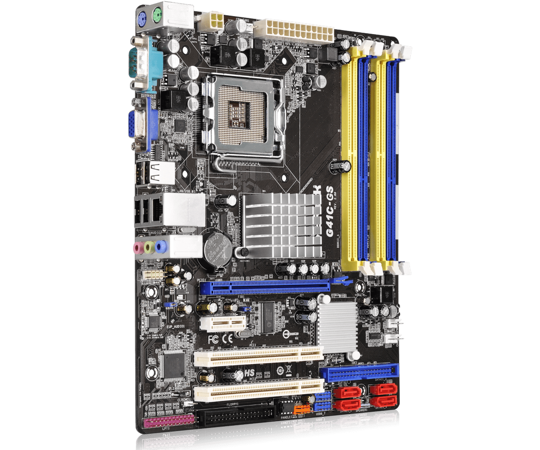Материнская плата ASRock G41C-GS R2.0 (S-775/iG41/4xDDR2/DDR3/1xPCI-Ex16/1xPCI-Ex1/2xPCI/SB5.1/GLAN/D-SUB/mATX) RET — фото 1