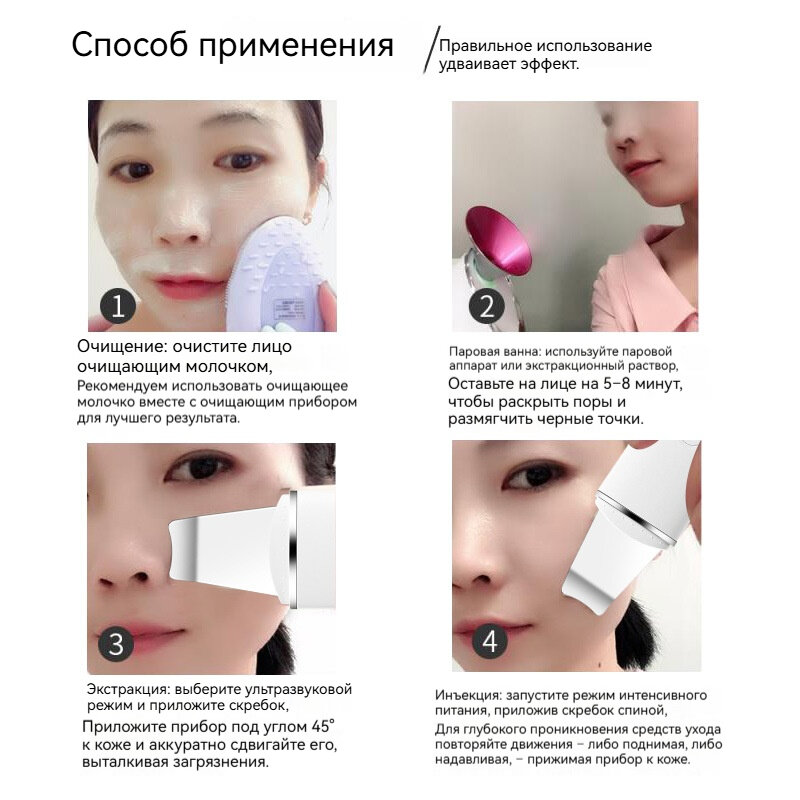 Приборы Для Ухода За Лицом Xiaomi Вибромассажер для лица Xiaomi, 4 в 1, для лечения акне, массаж, пилинг, омоложение