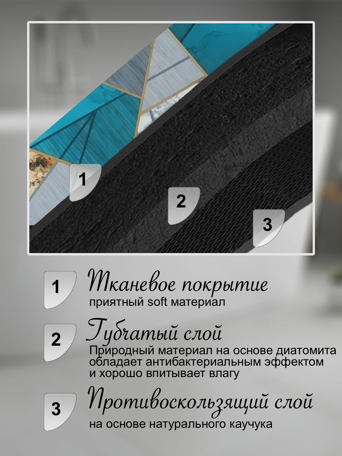Коврик для ванной 60х100 см противоскользящий, диатомитовый, прямоугольный — фото 1