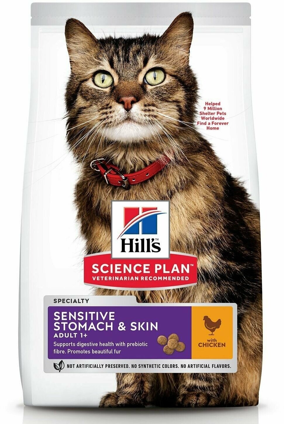 Сухой корм Hill's Science Plan Sensitive Stomach & Skin для кошек с чувствительным пищеварением и кожей, с курицей, 1,5 кг