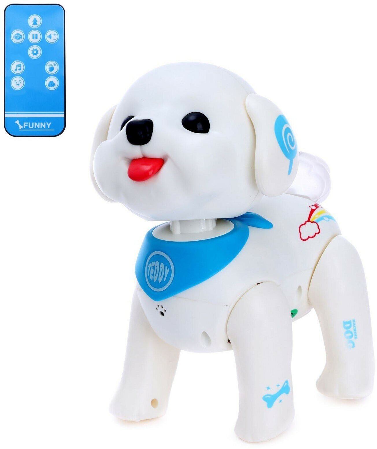 Робот собака «Милый щенок», программируемый, на пульте управления, интерактивный: реагирует на хлопки, звук, свет, на батарейках, на русском языке